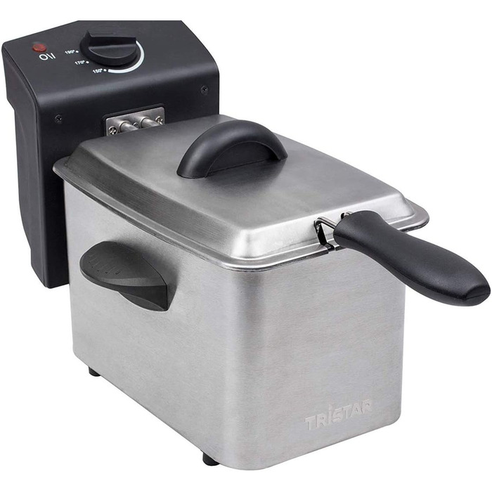 Фритюрниця з нержавіючої сталі Tristar - з об'ємом 2 літри, функцією холодної зони та регульованим термостатом до 190C, FR-6919, срібло