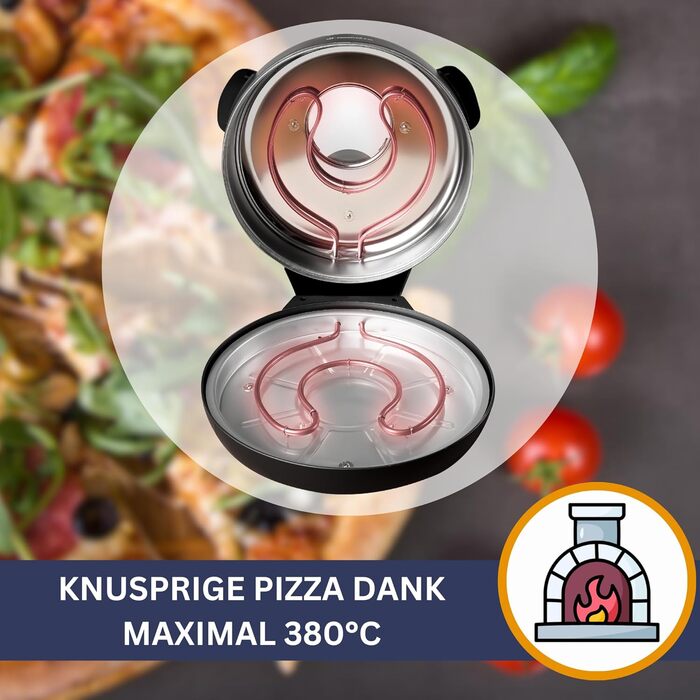 Піч для піци Sommertal PizzaProfi XXL з кам'яною плитою 39 см піч для піци електрична, швидка 3-хвилинна піца, до 380C набір із 5 предметів із вставкою для сковороди, 2 шт. шкірка для піци, різак, піца Stone PizzaProfi XXL 39 см