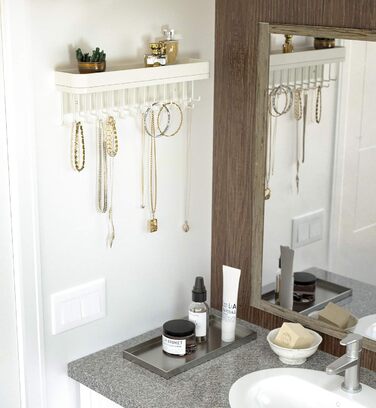 Підвісний органайзер для ювелірних виробів, тримач для намиста, браслетів, настінне кріплення, папка-ланцюжок з 25 гачками (білий/12 x 42 x 7 см) - MK124C