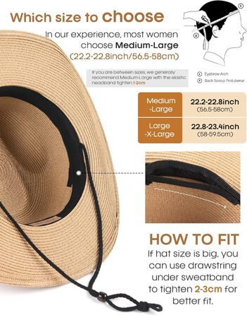 Ковбойський сонцезахисний капелюх FURTALK для жінок та чоловіків, ковбойський капелюх у західному стилі з вітровою стрічкою, UPF 80, легкий пляжний та літній капелюх, хакі, ML