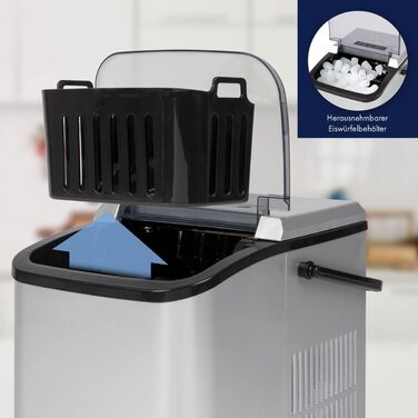 Машина для виробництва кубиків льоду Кубики льоду через 10 хвилин Самоочищення для великих і маленьких кубиків 12 кг/24 год Льодогенератор Резервуар для води 1,5 літра EWB 3785 Silver - Знята з виробництва модель