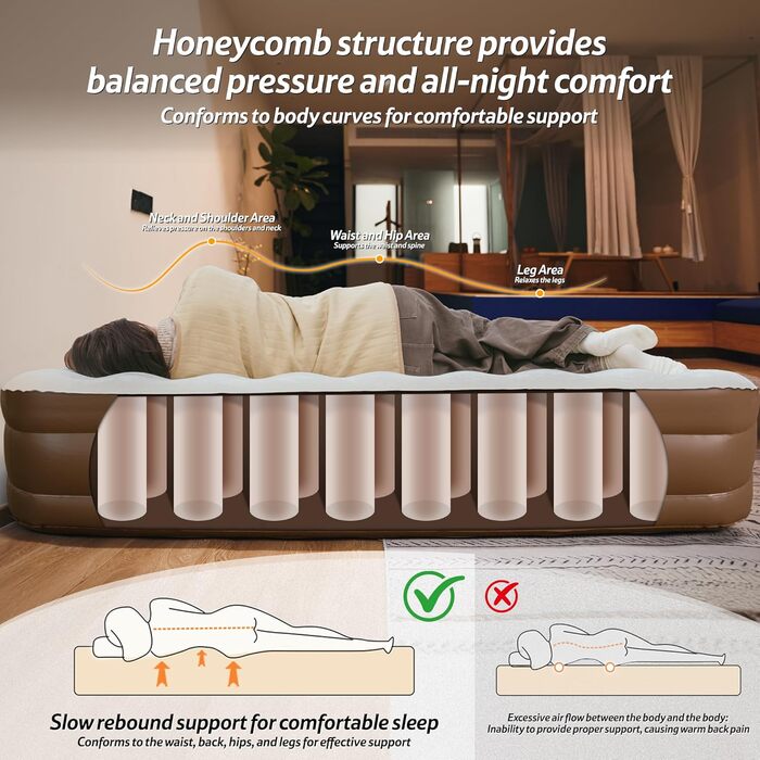 Надувний матрац Naturehike для 3 осіб, що самонадувається, з насосом на батарейках - надувне ліжко для гостей 200x180x45 см для кемпінгу та дому, легкий, зручний та швидко надувається, коричневий/3 особи/45 см