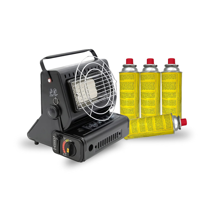 Портативний газовий обігрівач та газова плита 2-в-1 поворотний на 90 міні-обігрівач для кемпінгу керамічний пальник газовий обігрівач функція приготування їжі, обігрівач для намету (4 газові картриджі)