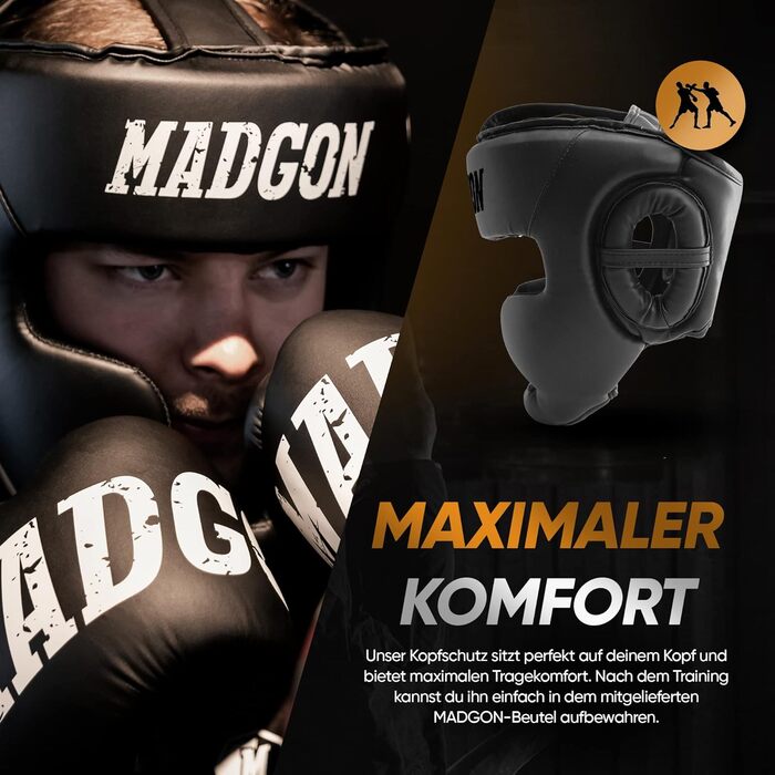 Преміум захист голови, боксерський шолом з ідеальною видимістю та максимальним захистом, захист обличчя для бойових мистецтв, MMA, боксу, кікбоксингу та спарингу, розмір S/M, чорний/чорний