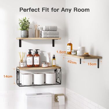 Настінна полиця Pipishell Floating Shelves, дерево павловнії, настінні полиці, дерев&39яні полиці, 3 , для спальні, ванної кімнати, вітальні, кухні, домашнього офісу, пральні, рустикальний стиль