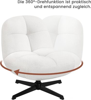 Крісло Yaheetech з тканини букле, м&39яке крісло без підлокітників, сидіння з поворотом на 360, крісло для вітальні/спальні/вітальні, білий колір