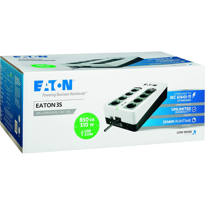 ДБЖ Eaton 3S 850 FR чорно-білий 850 ВА / штекер FR