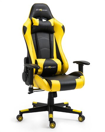 Ігрове крісло GTRacer Pro, ергономічне офісне крісло, регульовані підлокітники, комп&39ютерне крісло, ігрове крісло зі штучної шкіри, зручні офісні крісла для домашнього офісу (жовте)