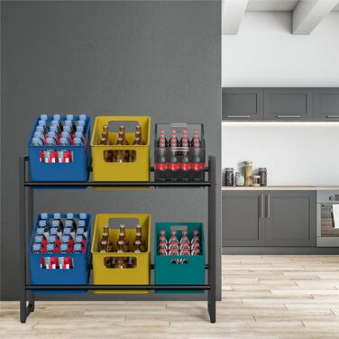 Стелаж для напоїв на 6 ящиків, вантажопідйомність 300 кг, металевий стелаж для напоїв, стелаж для ящиків з регульованими по висоті пластиковими ніжками, компактний тримач для напоїв, чорний