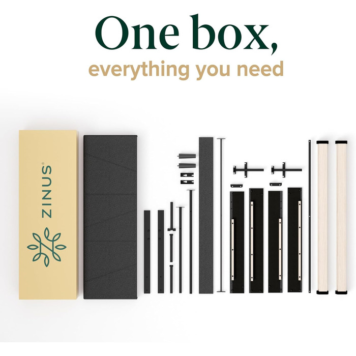 Каркас двоспального ліжка Zinus Maya - Ліжко 135 x 190 см - Висота 30 см - М&39який каркас ліжка-платформи з узголів&39ям - Дерев&39яна рейкова опора - Темно-сірий