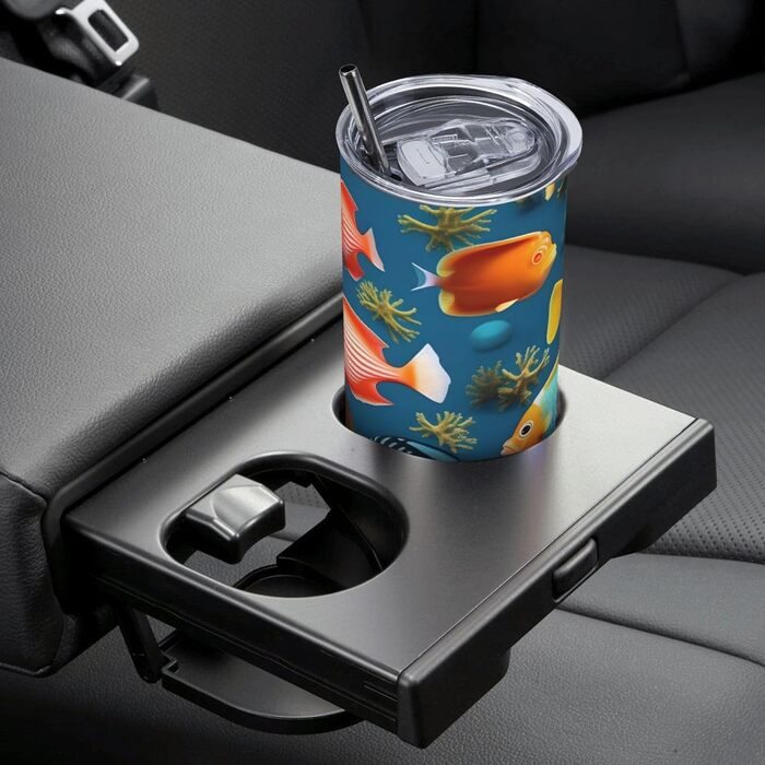 Кухоль з прямою трубочкою, дизайн підводна рифова риба, принт, дорожній кухоль, підходить для кемпінгу, офісу та дому, 590 мл