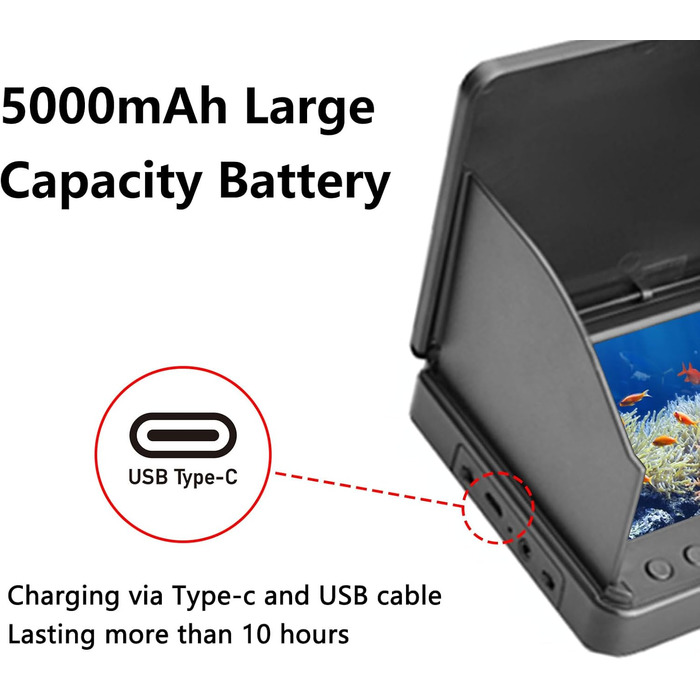 Підводна рибальська камера Fish Finder, 5000 мАг, з інфрачервоним нічним баченням, водонепроникність IP67, з екраном 10 см, для льоду, річки та човна