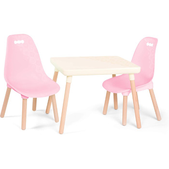 В. простору дитячий стіл з 2 стільцями, дитяча сидяча група - 1 стіл і 2 дитячі стільці з дерев'яними ніжками для дітей від 3 рокі