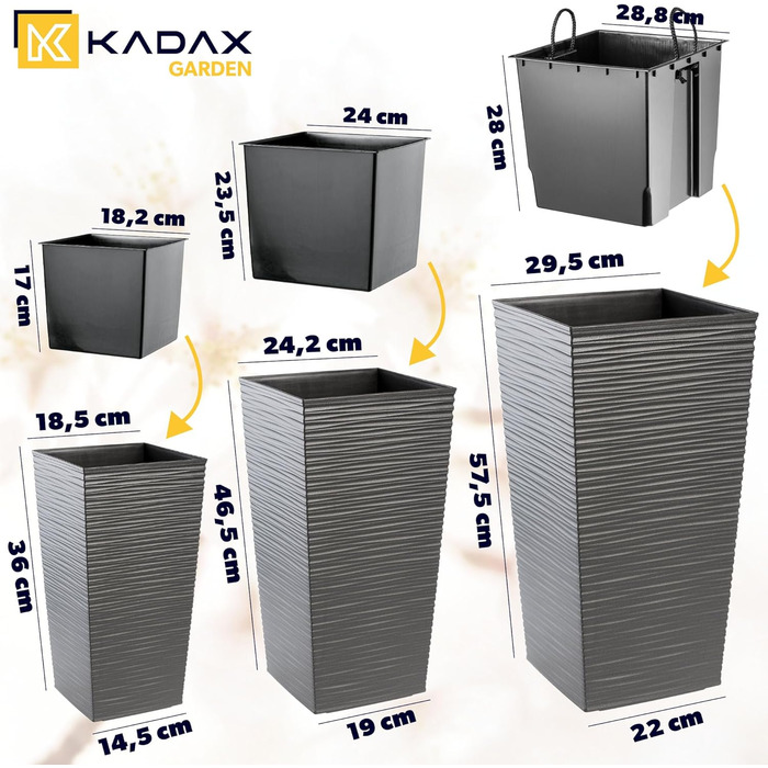 Горщик для квітів, пластиковий горщик для квітів, набір кашпо, стійкий до атмосферних впливів, для приміщень і вулиць, для вулиці,