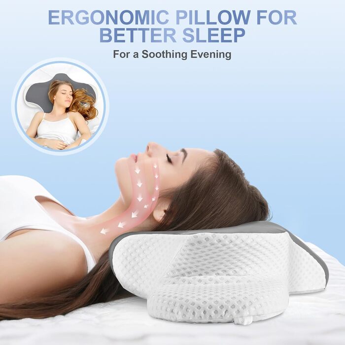 Подушка для шиї, подушка з піни з ефектом пам&39яті, ергономічна подушка для сну на боці, спині та животі з 2 знімними чохлами, сіра