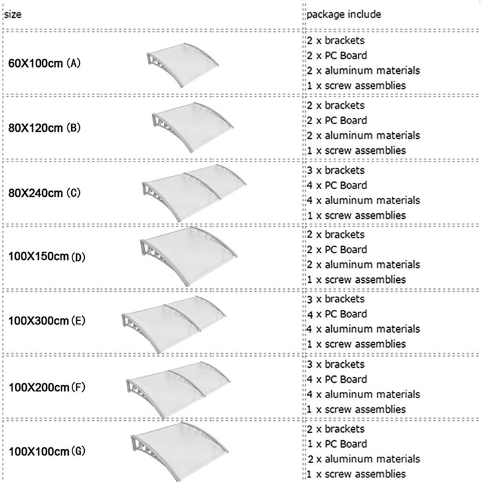 Вхідний навіс, дах, тент з полікарбонату, міцний, дах, захист від дощу та ультрафіолетового випромінювання, шатер (60 x 100 см (білий) 60*100 см (білий)