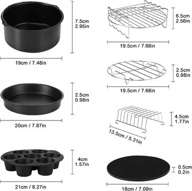 Аксесуари для фритюрниці xxl, аксесуари для фритюрниці 8 дюймів, набір аксесуарів для фритюрниці 14 шт. для фритюрниці для принцеси ніндзя Аерофритюрниця Philips Tefal 4.5 л 5.2 л 5.5 л XL, без бісфенолу А, антипригарне покриття 14 шт. Аксесуари для фритю