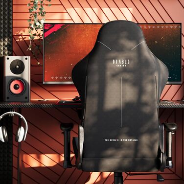 Геймерське крісло Diablo X-Starter Ергономічне ігрове крісло з тканинною оббивкою, регульованими підлокітниками, механізмом нахилу, вантажопідйомність до 136 кг Ігрове настільне крісло, ігрове офісне крісло Сірий 132 см x 68 см x 49,5 см