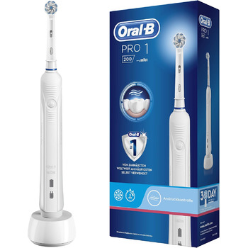 Електрична зубна щітка Oral-B PRO 1 200 для ретельного чищення зубів, 3 програми чищення, датчик тиску та таймер, 1 щітка Sensitive Clean, подарунок чоловік/жінка, біла