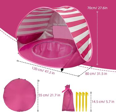 Дитячий пляжний намет, дитячий пляжний намет із захистом від ультрафіолету 50, дитячий пляжний намет з міні-басейном, портативний пляжний намет для дітей, пляжний, кемпінговий, садовий з сумкою для перенесення, рожевий