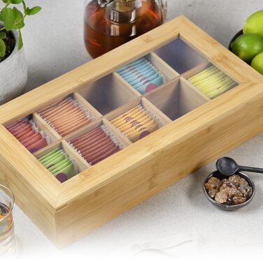 Чайна коробка з 10 відділеннями та оглядовим віконцем, матеріал бамбук, розміри Ш 36 x Г 20 x В 9 см, колір коричневий 58901 13 36 x 20 x 9 см коричневий
