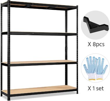 Стелаж для зберігання важких матеріалів Yaheetech, окремостоячий стелаж, гаражний стелаж, металевий стелаж, система полиць, 4 полиці, 265 кг на полицю, 180 x 150 x 45 см