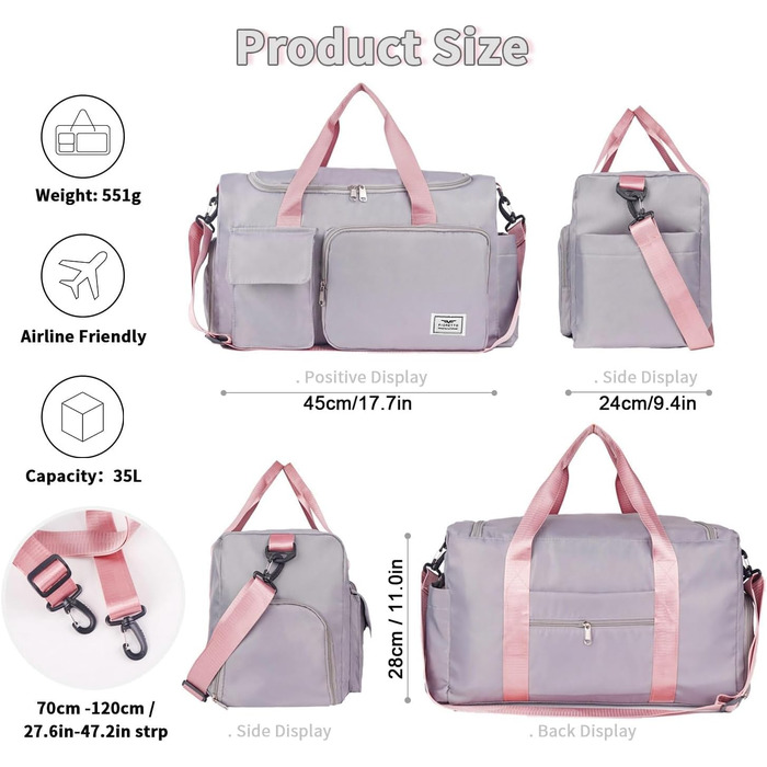 Жіноча спортивна сумка Складна дорожня сумка з відділенням для взуття та вологим відділенням, водовідштовхувальна сумка вихідного