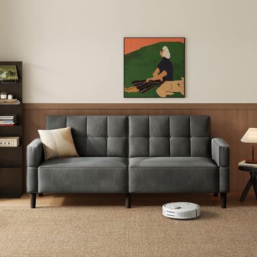 Диван LINSY HOME з функцією сну, розкладний диван з регульованою спинкою та підлокітниками, 3-місний диван з функцією ліжка з оксамитової тканини, спальна зона 230 x 100 см, ідеально підходить для вітальні (сірий)