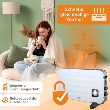 Портативний електричний обігрівач LEMODO - енергозберігаючий конвекторний обігрівач - електричний обігрівач з 2 рівнями потужності - безгазовий обігрівач - надійний електричний радіатор (1250 Вт / 2000 Вт) з таймером та функцією турбо