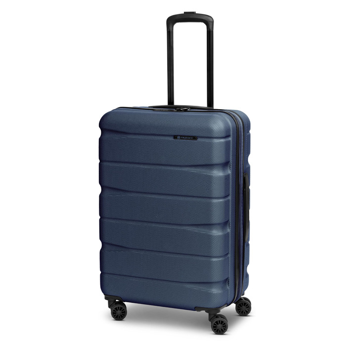 Валіза Franky для чоловіків та жінок Середній візок 44,5 x 28 x 66 см виготовлена з високоякісного, ударостійкого ABS-матеріалу Розсувна та телескопічна ручка Серія Munich 4.0 темно-синього кольору, матовий колір, 66 см