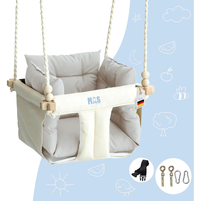 Дитячі гойдалки кімнатні з дерева граба з анкерними та кріпильними матеріалами для стелі, дитячі гойдалки садові, вантажопідйомніс