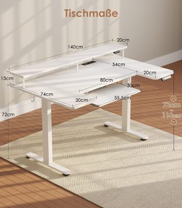 Подібний стіл OffiGo з регульованою висотою, електричний стіл для роботи сидячи/стоячи 140 см з підставкою для монітора, розетками та портом заряджання USB, стіл для роботи стоячи зі світлодіодним підсвічуванням, комп&39ютерний стіл для домашнього офісу, 