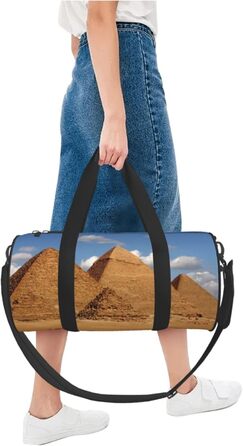 Спортивна сумка для подорожей, дизайн Стародавній Єгипет, принт з пірамідами, сумка на нічліг, чорна, універсальний розмір, дорожня сумка
