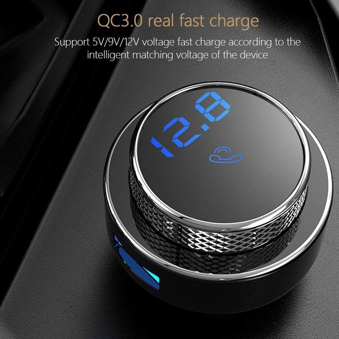 Передавач Автомобільний зарядний пристрій Qualcomm 3.0 Автомобільний радіоадаптер з 2 портами USB Підтримує TF-карту та USB-флеш-накопичувач для пристроїв Bluetooth iOS та Android (чорний)