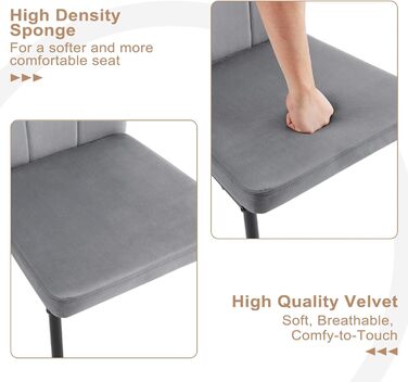 Обідні стільці WOLTU, комплект з 4 шт. , для їдальні, кухні, вітальні, офісу, сучасні кухонні стільці з оксамитовою м&39якою оббивкою та високою спинкою, металеві ніжки, вантажопідйомність до 150 кг, темно-сірий, темно-сірий оксамит 2 шт.