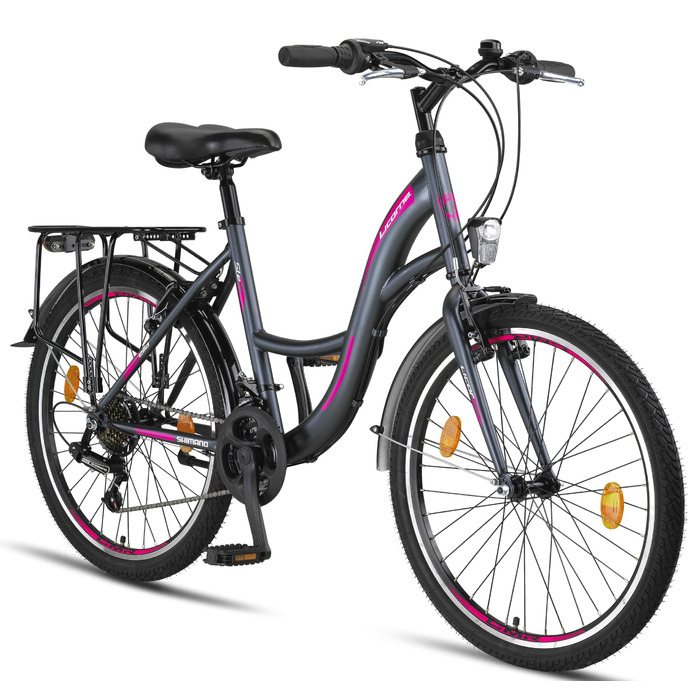 Велосипед Licorne Bike Stella Premium City Bike розміром 20&quot, 24&quot, 26&quot, 28 дюймів для дівчаток, хлопчиків, чоловіків та жінок. 21 швидкість (6 швидкостей для 20 дюймів). Голландський велосипед. Міський велосипед. Антрацит, 24 дюйми.