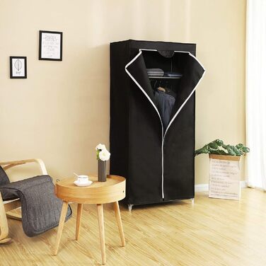 Шафа, Тканинна шафа, Складана шафа з рейкою для одягу, Вішалка для одягу, Місце для зберігання сумок, іграшок, взуття, Спальня, Гардеробна, 75 x 45 x 160 см, Чорний RYG83H