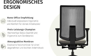 Ергономічне офісне крісло, сітчаста мембрана, антрацит, регульована висота Антрацит Базовий, 2