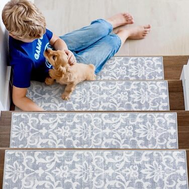 Сходинки для сходів Lahome сірого кольору зі штучної вовни, 20,3 x 76,2 см, нековзка основа, м&39яка поверхня, що миються, доріжки для сходів, східні доріжки для дітей, для домашніх тварин, 15 шт.