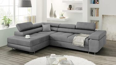 Кутовий диван Маямі з функцією сну та місцем для зберігання, кутовий диван для вітальні, кутовий диван з місцем для зберігання, L-подібний кутовий диван з функцією сну, L-подібний диван (сірий, шезлонг ліворуч), сірий шезлонг ліворуч