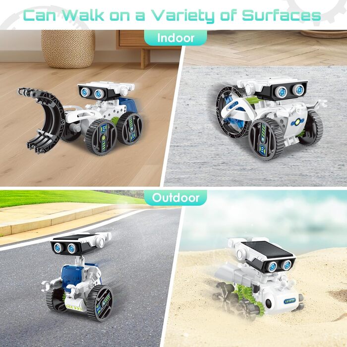 Сонячна іграшка-робот для дітей, набір сонячних роботів 12-в-1 Сонячна або акумуляторна батарея DIY STEM Construction Toy Experime