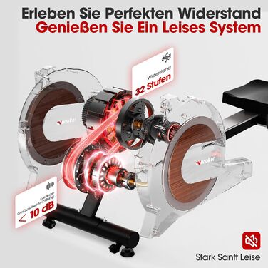 Домашній гребний тренажер Wenoker, магнітний гребний тренажер із застосунком та РК-дисплеєм, 32 рівні опору, тихий домашній гребний тренажер для кардіотренувань, вантажопідйомність 160 кг, вертикальне зберігання