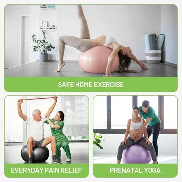 Вибухобезпечний гімнастичний м&39яч Slim Panda, потовщений м&39яч Pezzi 55-85 см з насосом, тренувальний м&39яч для вагітних, фітнес, тренування балансу світло-рожевого кольору 65 см