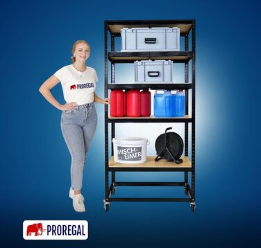 Комплектувальний візок BUFFALO Мобільний комплектувальний стелаж 192x90x50 см 5 полиць Навантаження на полицю 50 кг 2 шт. поворотні ролики та 2 шт. поворотні ролики з фіксуючим гальмом Чорна полиця на колесах Комплект візків для полиць з 2 предметів - 192