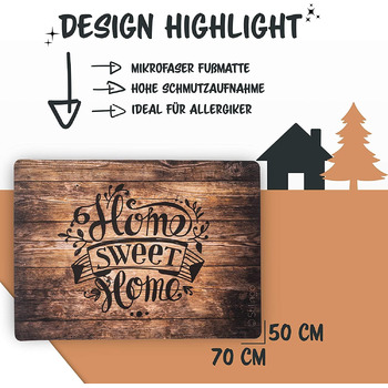 Килимок для внутрішніх дверей, килимок для вулиці, килимок для дверей, слоган &quotHome, Sweet Home&quot, килимок для вхідної зони, килимок Stilingo, килимок для вхідних дверей, 70 x 50 см