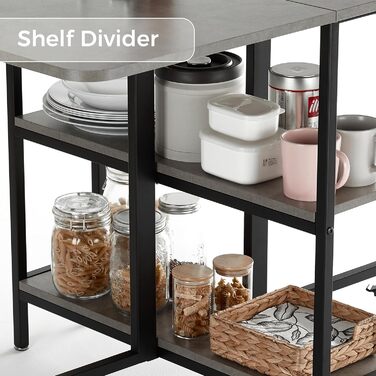 Мобільний розкладний обідній стіл Mondeer, розкладний стіл з 2 відкритими полицями для невеликих приміщень, їдальня, кухня, 140 x 80 x 75 см, сірий