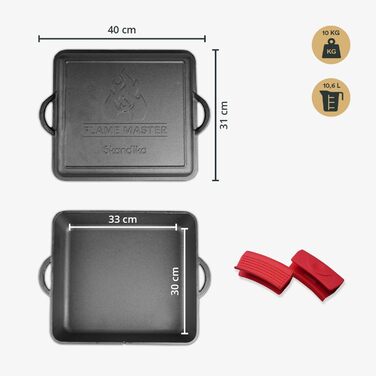 Голландська піч Flame Master Square 10.6 л квадратна, чавунна каструля для приготування їжі, коробка-форма, запечена, без ніжок, т