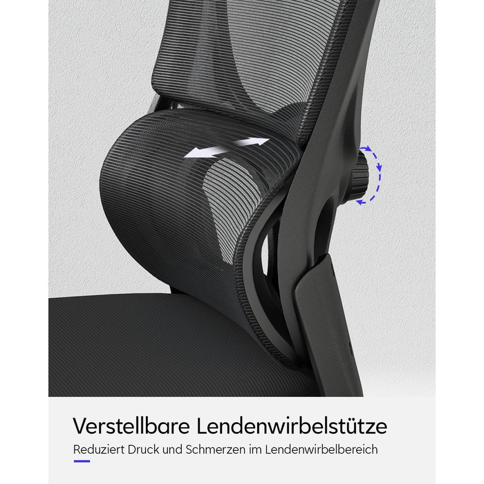 Ергономічне офісне крісло TUKAILAi, крісло керівника з поперековою опорою та підголівником, регульоване, підлокітники, що складаються на 90, висока спинка, сітчасте поворотне крісло для роботи вдома (чорне)
