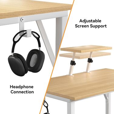 Стіл з невеликою знімною підставкою для монітора 1 гачок, міцний ігровий стіл для ПК, легко збирається, комп&39ютерний стіл, стіл для ноутбука для дому, офісу та вітальні, стіл 80 x 40 см, бежевий 80x40x75 см