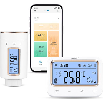 Радіаторний термостат Wi-Fi Inkbird IRC-RW1 із шлюзом, керуванням застосунком, реверсивним екраном, 11 часовими періодами контролю температури для вітальні, ванної кімнати, дитячої кімнати тощо.